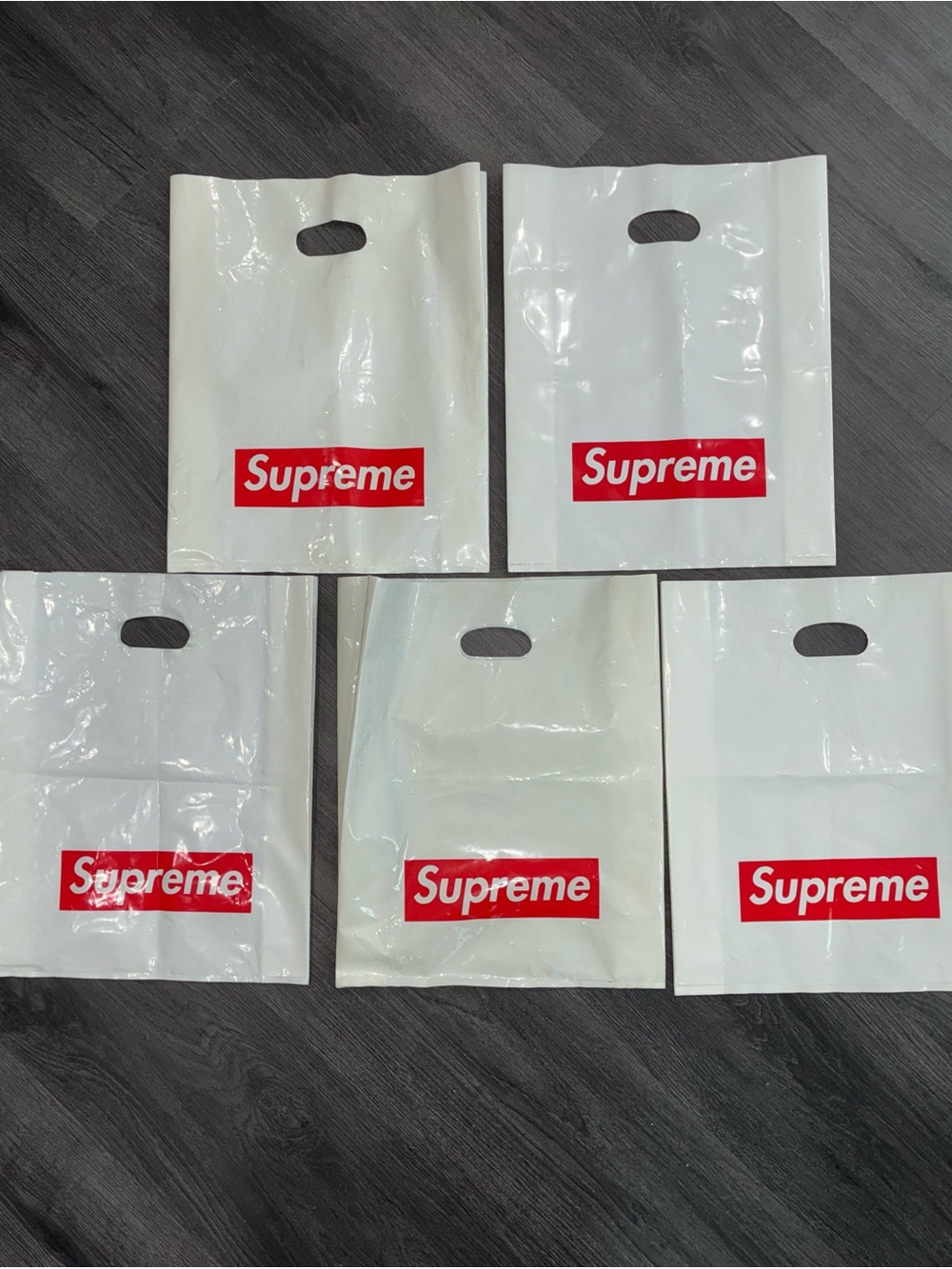 Supreme White Plastic Shopping Bags with Red Logo - Set of 5